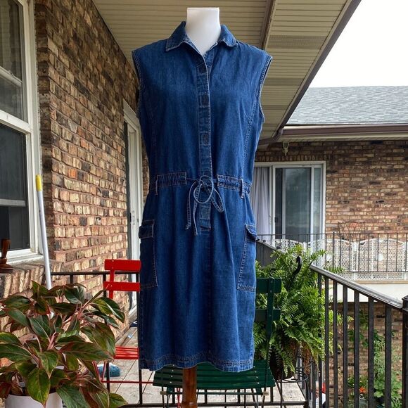 Evan Picone Blue Denim Adjustable Waist Drawstring Dress - Picture 1 of 6